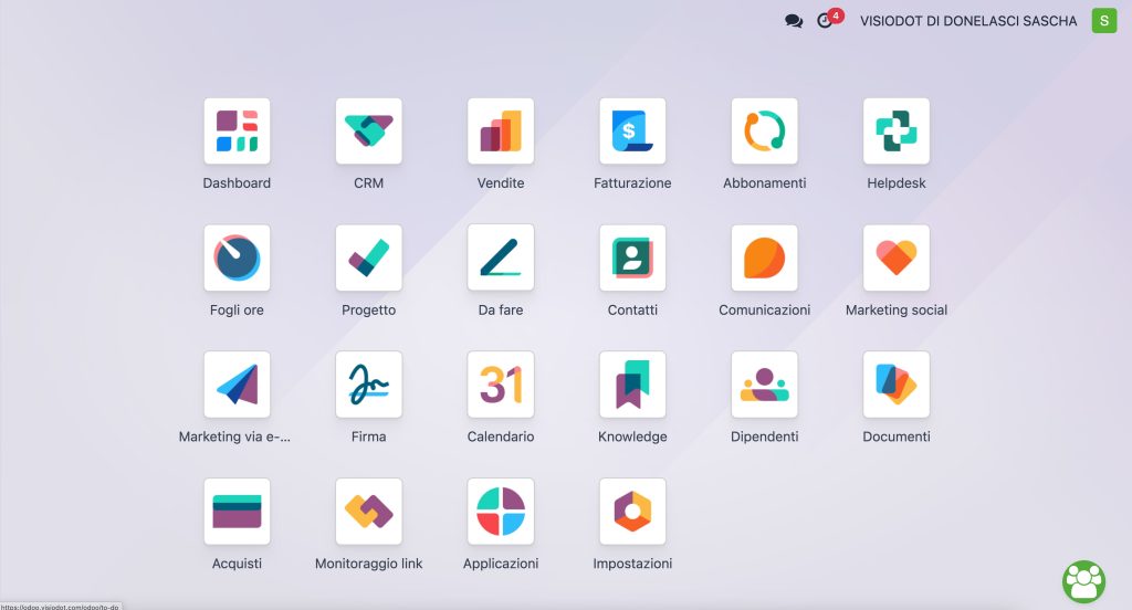 Schermata icone app per gestione aziendale