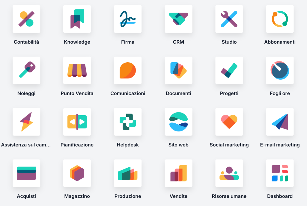 Icone colorate per diverse applicazioni aziendali