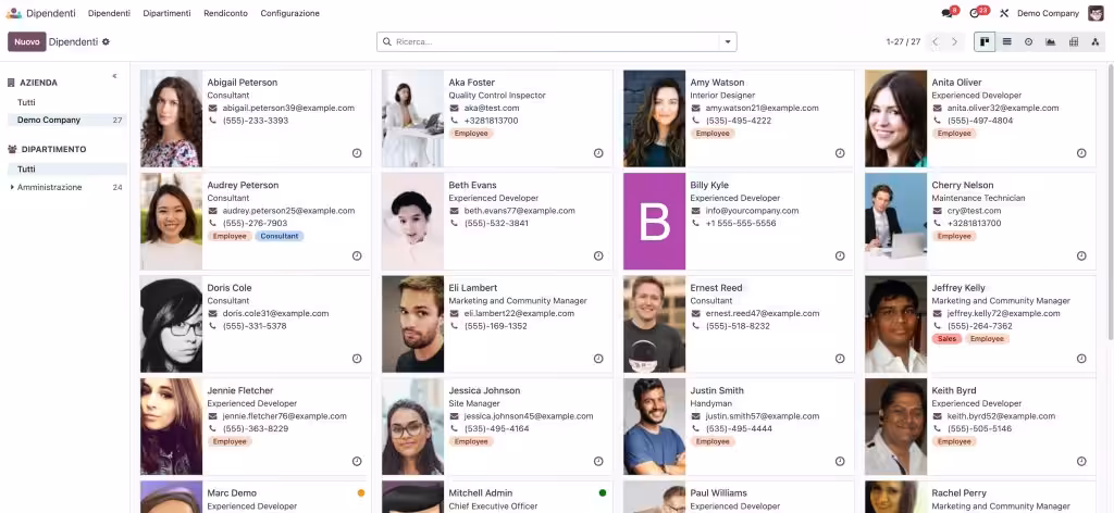 Dipendenti Odoo: elenco dei membri del team