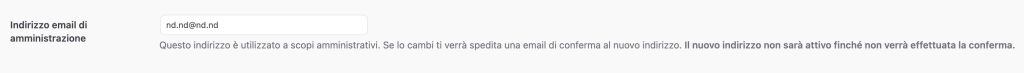 Campo email amministrazione per conferma indirizzo