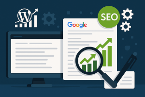 Grafico SEO, monitor e ingranaggi