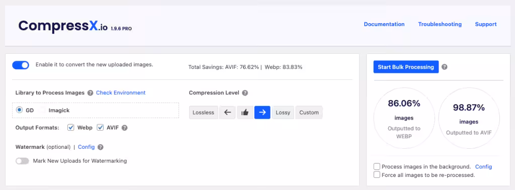 Interfaccia utente per compressione immagini online