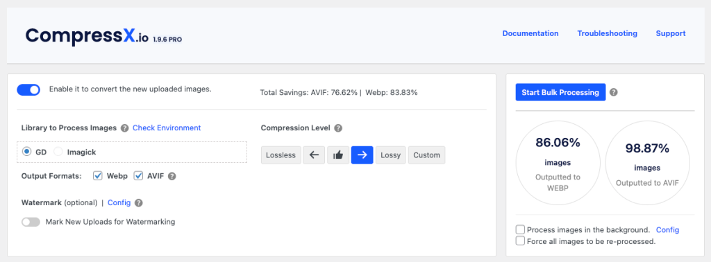 Interfaccia utente per compressione immagini online