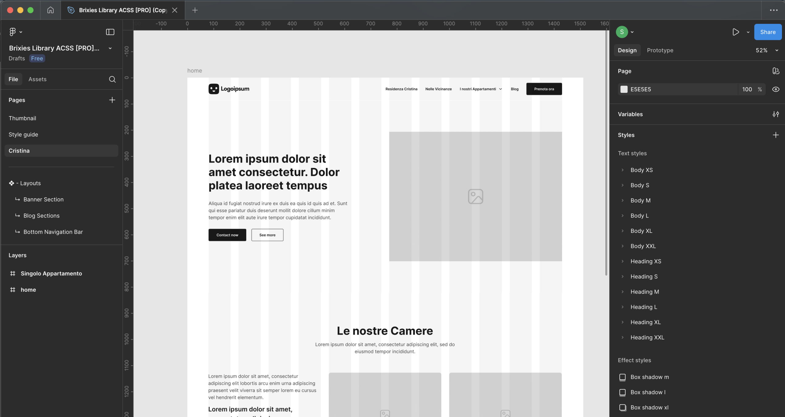 Schermatta di un sito in costruzione con Figma